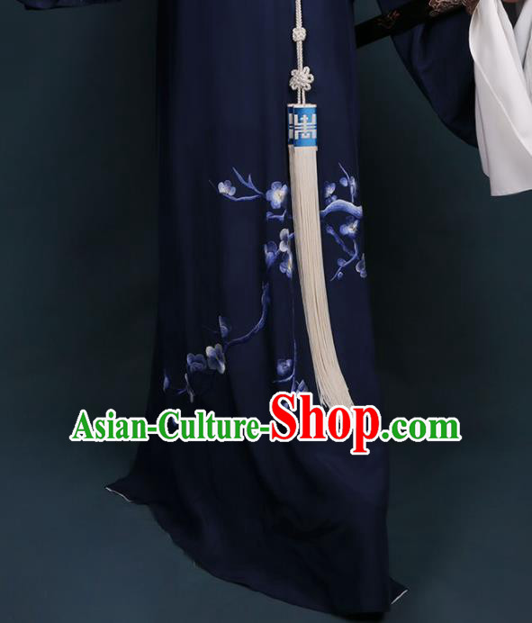 Chinese Traditional Beijing Opera Niche Navy Robe Ancient Scholar Nobility Childe Costume for Men