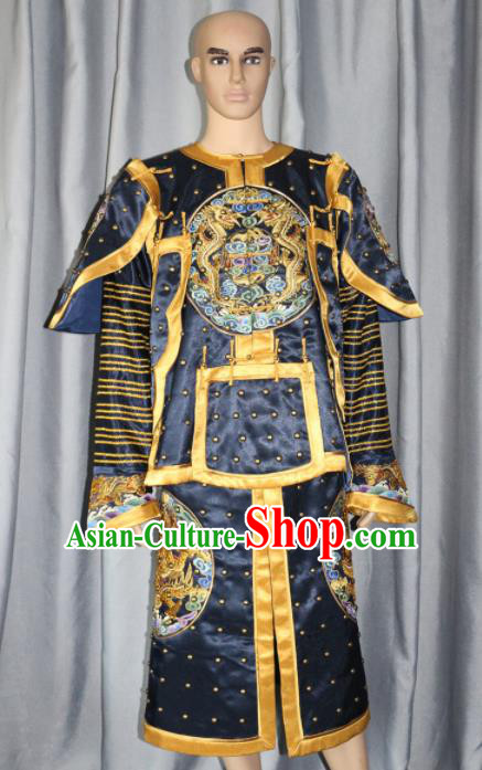 Chinese Traditional Costume Ancient Qing Dynasty Manchu General Helmet and Body Armour for Men