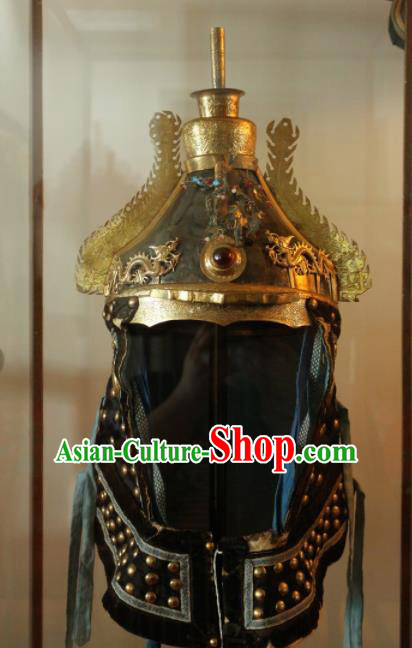 Chinese Ancient Drama Manchu General Helmet Traditional Qing Dynasty Minister Headwear for Men