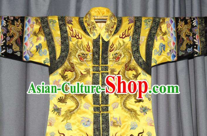 Chinese Traditional Drama Manchu Empress Embroidered Golden Dress Ancient Qing Dynasty Queen Costume for Women