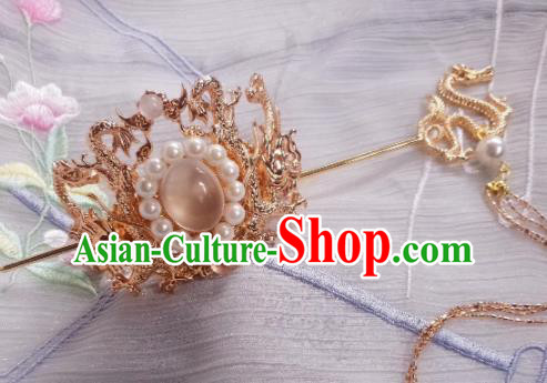 Chinese Ancient Palace Princess Golden Dragon Hairpins Hair Crown Traditional Hanfu Hair Accessories for Women