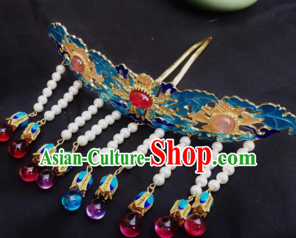 Chinese Ancient Palace Princess Tassel Hairpins Blueing Hair Clip Traditional Hanfu Hair Accessories for Women