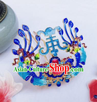 Chinese Ancient Palace Princess Hairpins Blueing Phoenix Hair Crown Traditional Hanfu Hair Accessories for Women