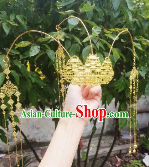 Chinese Ancient Princess Hairpins Palace Golden Tassel Phoenix Coronet Traditional Hanfu Hair Accessories for Women