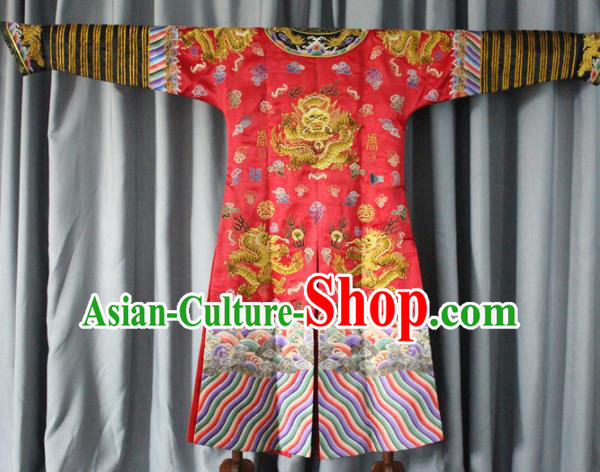 Chinese Traditional Drama Manchu Costume Ancient Qing Dynasty Emperor Red Imperial Robe for Men