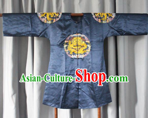 Chinese Traditional Drama Manchu Navy Costume Ancient Qing Dynasty Emperor Imperial Robe for Men