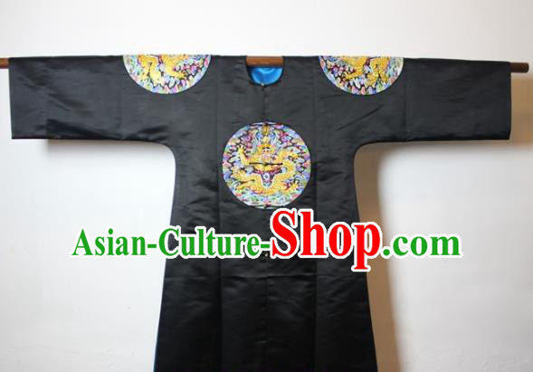 Chinese Traditional Drama Manchu Black Costume Ancient Qing Dynasty Emperor Imperial Robe for Men