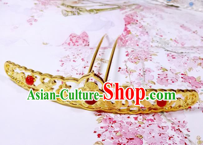 Chinese Ancient Princess Golden Hairpins Palace Hair Comb Traditional Hanfu Hair Accessories for Women