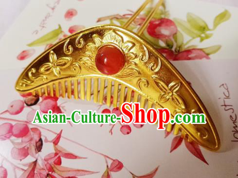 Chinese Ancient Hair Comb Princess Golden Hairpins Traditional Hanfu Palace Hair Accessories for Women
