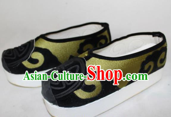 Chinese Ancient Landlord Green Satin Shoes Traditional Beijing Opera Old Male Shoes for Men