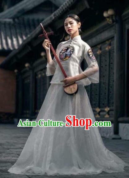 Asian Vietnam Traditional Wedding White Dress Vietnamese National Classical Ao Dai Cheongsam for Women