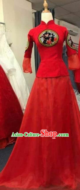 Asian Vietnam Traditional Wedding Red Dress Vietnamese National Classical Ao Dai Cheongsam for Women