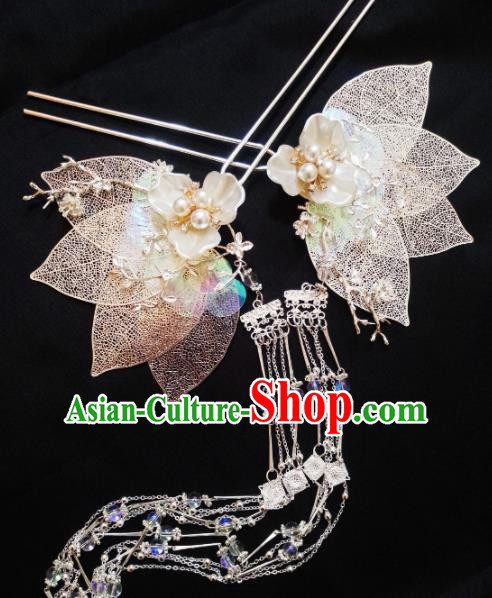 Chinese Ancient Princess Hairpins Palace Leaf Tassel Hair Clip Traditional Hanfu Hair Accessories for Women