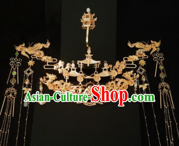 Chinese Ancient Princess Hairpins Palace Phoenix Coronet Traditional Hanfu Hair Accessories for Women