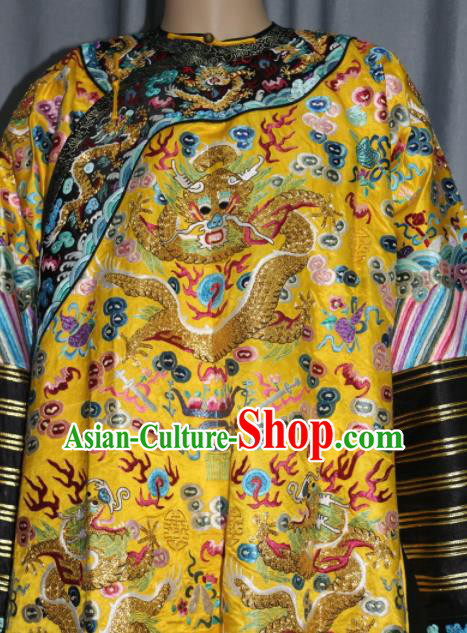 Chinese Traditional Drama Costume Ancient Qing Dynasty Emperor Embroidered Golden Dragon Robe for Men