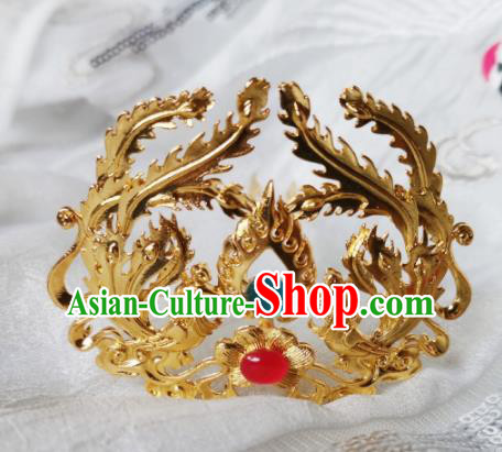 Chinese Ancient Princess Golden Phoenix Coronet Hairpins Traditional Hanfu Hair Accessories for Women