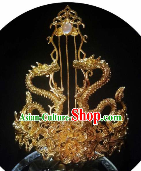Chinese Ancient Swordsman Golden Hairdo Crown Hairpins Traditional Hanfu Dragon Hair Accessories for Men