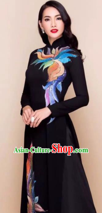 Asian Vietnam Traditional Court Black Dress Vietnamese National Classical Ao Dai Cheongsam for Women