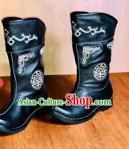 Traditional Chinese Mongol Nationality Wedding Shoes Mongolian Minority Folk Dance Leather Boots for Men