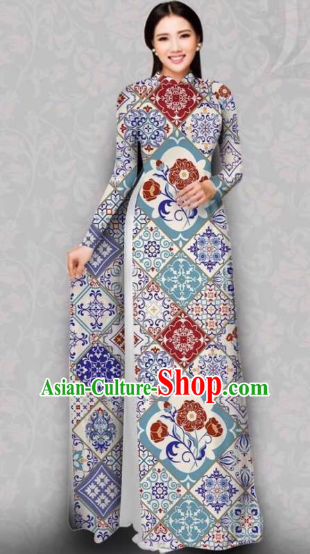 Asian Vietnam Traditional Dress Bride Costume Vietnamese National Classical Ao Dai Cheongsam for Women