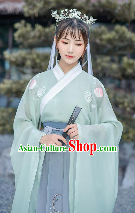 Chinese Traditional Swordsman Hanfu Dress Ancient Jin Dynasty Court Embroidered Historical Costume for Women