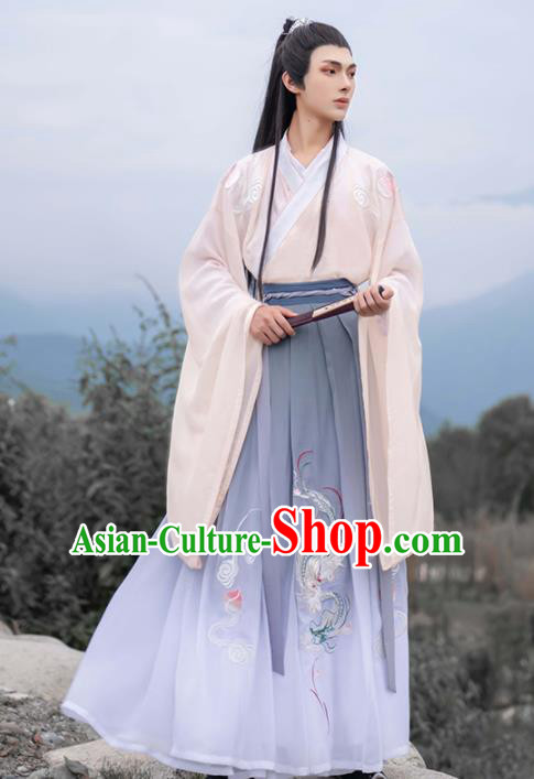 Chinese Traditional Nobility Childe Hanfu Clothing Ancient Jin Dynasty Scholar Embroidered Historical Costume for Men