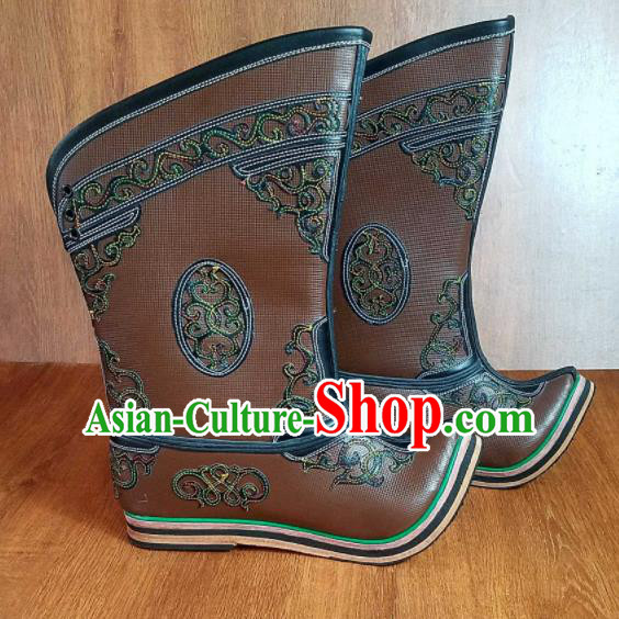 Traditional Chinese Mongol Ethnic Embroidered Leather Boots Mongolian Minority Folk Dance Handmade Shoes for Men