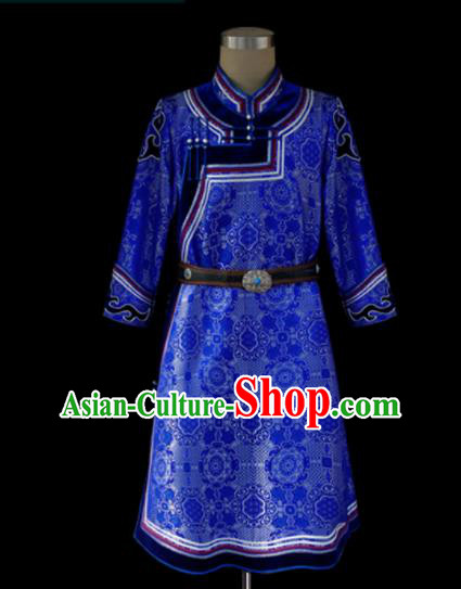 Chinese Traditional Mongol Ethnic Royalblue Dress Mongolian Minority Folk Dance Clothing for Kids