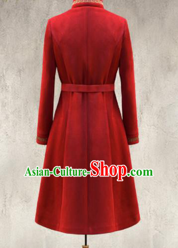Traditional Chinese Mongol Ethnic Red Suede Coat Mongolian Minority Folk Dance Costume for Women
