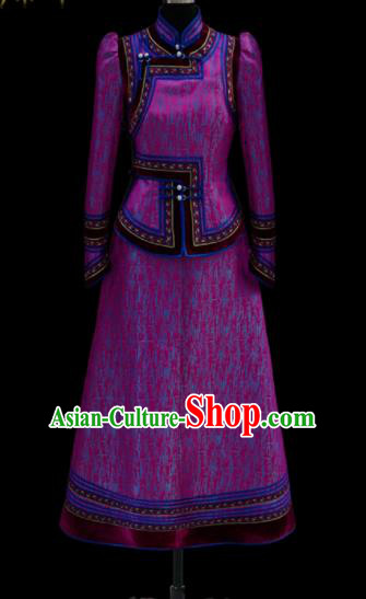 Traditional Chinese Mongol Ethnic Wedding Purple Dress Mongolian Minority Folk Dance Costume for Women