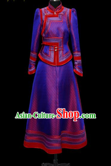 Traditional Chinese Mongol Ethnic Wedding Light Purple Dress Mongolian Minority Folk Dance Costume for Women