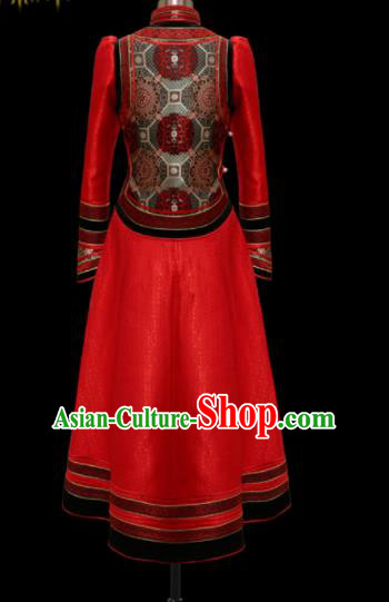 Traditional Chinese Mongol Ethnic Wedding Red Dress Mongolian Minority Folk Dance Costume for Women