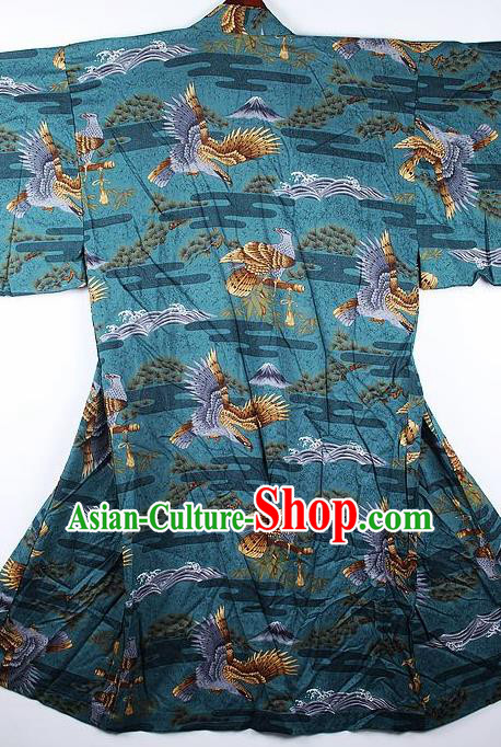 Japanese Traditional Printing Eagle Green Kimono Asian Japan National Yukata Costume for Men