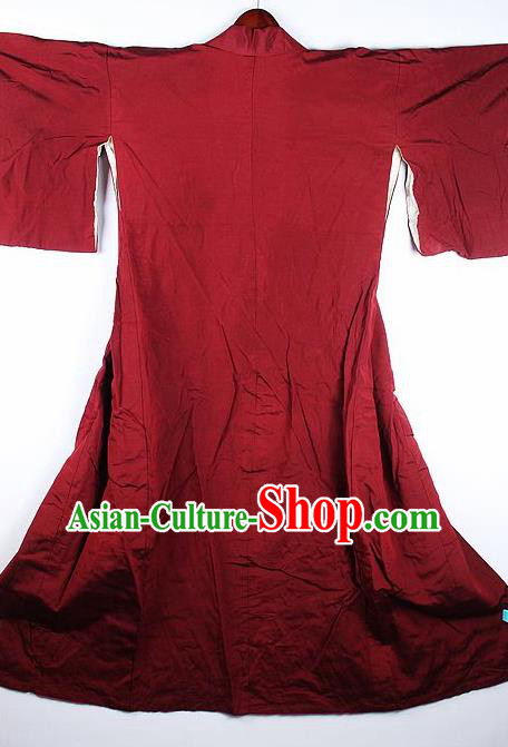 Japanese Traditional Wine Red Furisode Kimono Asian Japan National Yukata Dress Costume for Women
