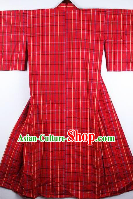 Japanese Traditional Red Furisode Kimono Asian Japan National Yukata Dress Costume for Women