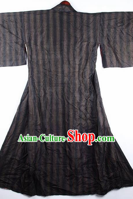 Japanese Traditional Brown Stripe Pattern Kimono Asian Japan National Yukata Costume for Men