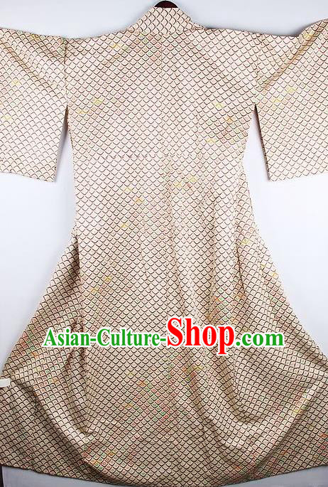 Traditional Japanese Champagne Furisode Kimono Asian Japan National Yukata Dress Costume for Women