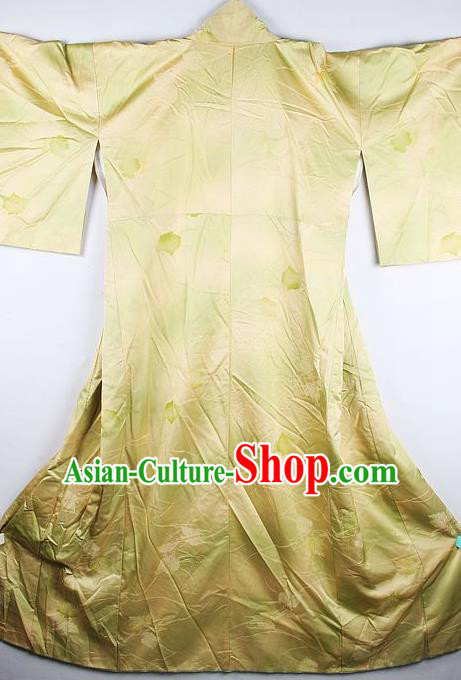 Traditional Japanese Golden Furisode Kimono Asian Japan National Yukata Dress Costume for Women