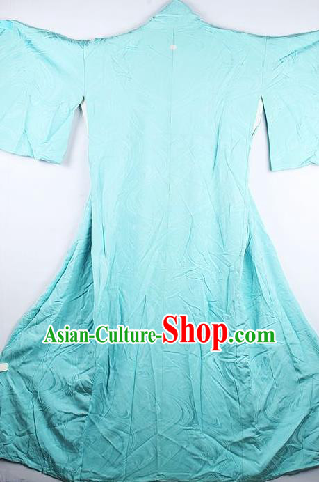 Traditional Japanese Light Blue Furisode Kimono Asian Japan National Yukata Dress Costume for Women