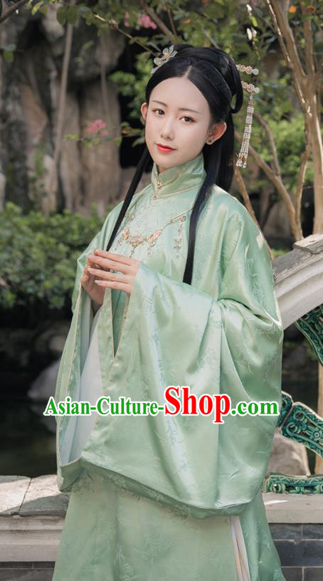 Asian Chinese Ming Dynasty Imperial Consort Replica Costume Traditional Ancient Palace Green Hanfu Dress for Women