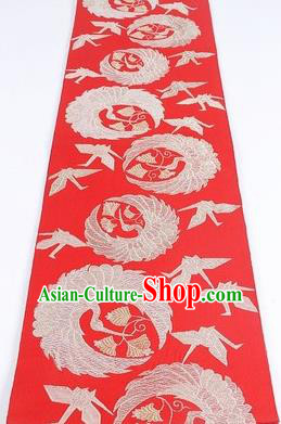 Japanese Traditional Kimono Classical Cranes Pattern Red Brocade Belt Asian Japan National Yukata Waistband for Women