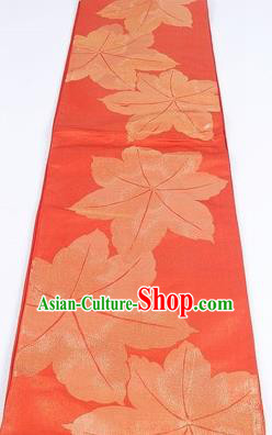 Japanese Traditional Kimono Classical Maple Leaf Pattern Red Brocade Belt Asian Japan National Yukata Waistband for Women