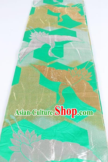 Japanese Traditional Kimono Classical Crane Pattern Green Brocade Belt Asian Japan National Yukata Waistband for Women