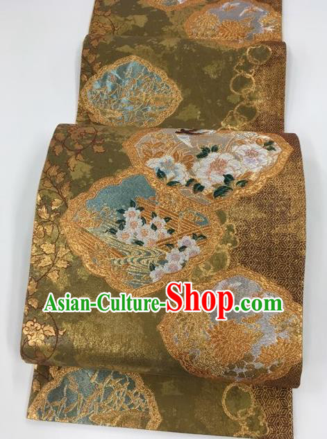 Japanese Traditional Kimono Classical Flowers Pattern Brocade Belt Asian Japan National Yukata Waistband for Women