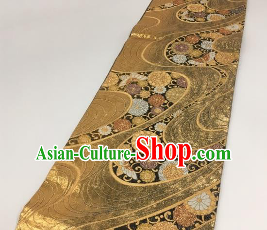 Japanese Kimono Classical Flow Butterfly Pattern Golden Brocade Belt Asian Japan Traditional National Yukata Waistband for Women