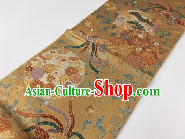 Japanese Kimono Classical Phoenix Peony Pattern Golden Brocade Belt Asian Japan Traditional National Yukata Waistband for Women