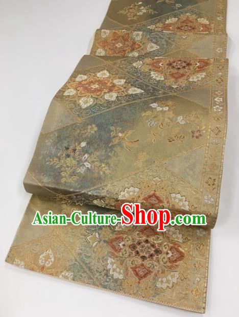 Japanese Kimono Classical Pattern Bronze Brocade Belt Asian Japan Traditional National Yukata Waistband for Women