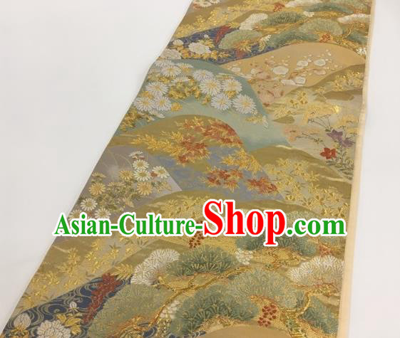 Japanese Kimono Classical Chrysanthemum Pattern Golden Brocade Belt Asian Japan Traditional National Yukata Waistband for Women