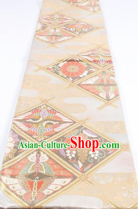 Japanese Traditional Kimono Classical Crane Butterfly Pattern Brocade Belt Asian Japan National Yukata Waistband for Women