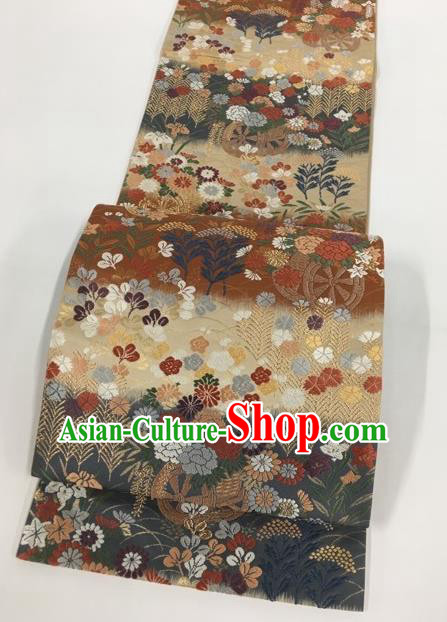 Japanese Kimono Classical Flowers Pattern Brocade Belt Asian Japan Traditional National Yukata Waistband for Women